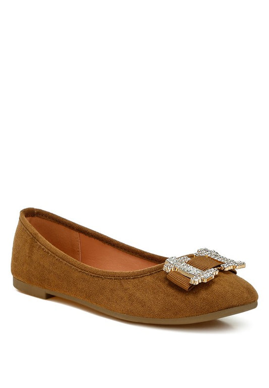 Prajik Tan Ballerinas front angle with rhinestone buckle detail