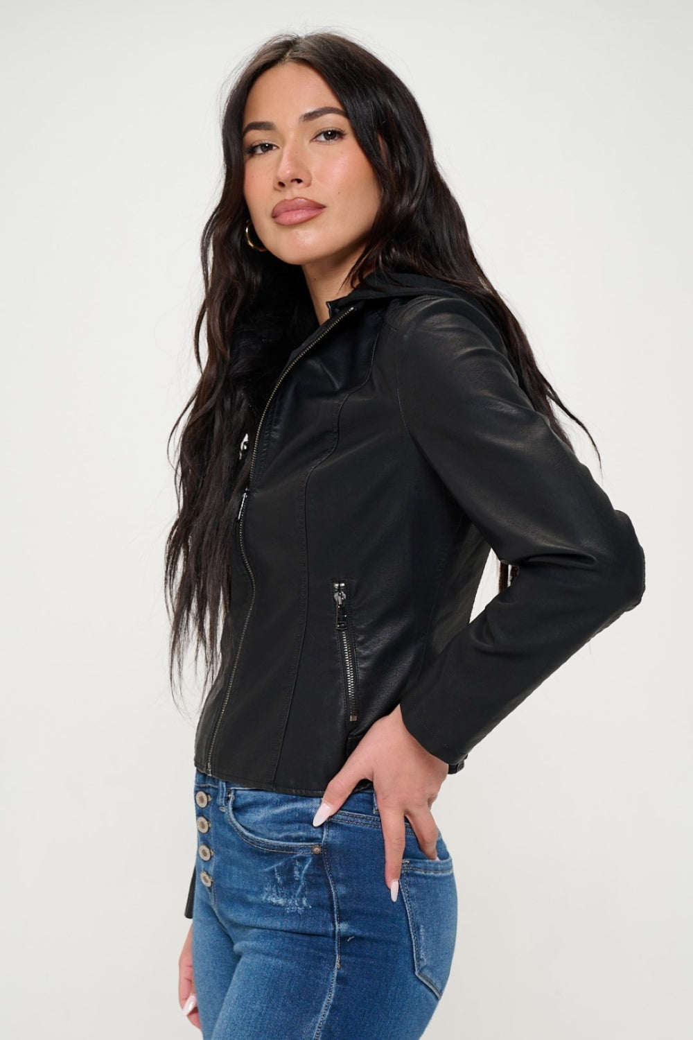 Emma Zip Up Hooded Jacket In Black