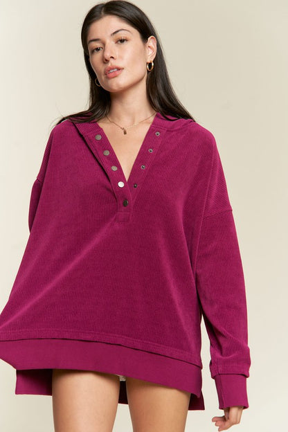 Kenzie Plus Size Hooded Sweatshirt in bold magenta and oversize silhouette.