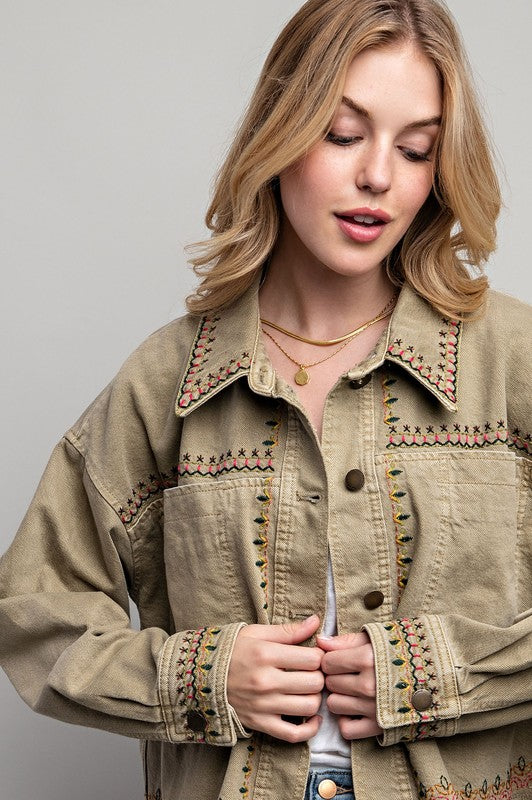 Dylan Embroidered Wash Cotton Jacket