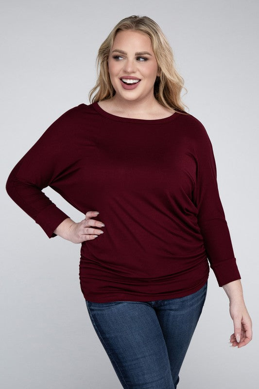 Hannah Curvy Plus Luxe Rayon Boat Neck 3/4 Sleeve Top