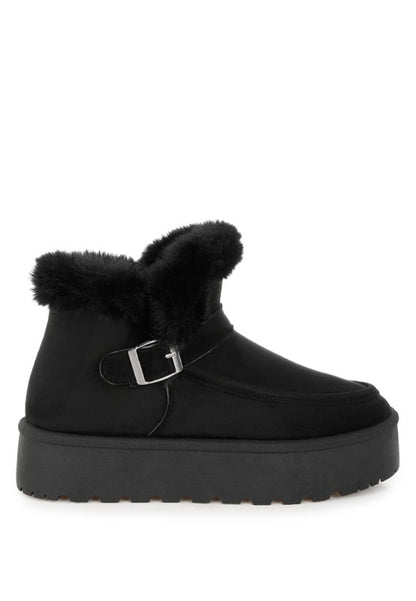 Black Linka Snow Boots featuring microfiber upper and secure midfoot buckle strap.