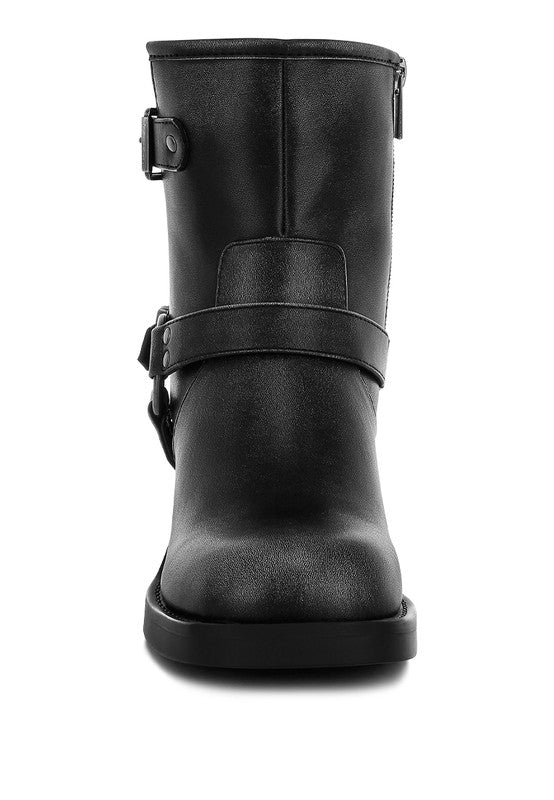 Black Caribou Boots front view highlighting vegan leather and edgy design.