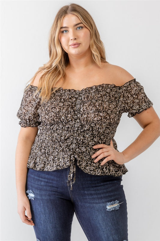 Imani Plus Size Frill Ruched Off-Shoulder Short Sleeve Blouse