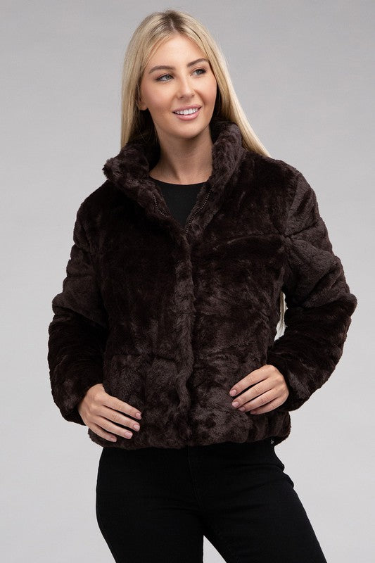 Tanvi Fluffy Zip-Up Sweater Jacket