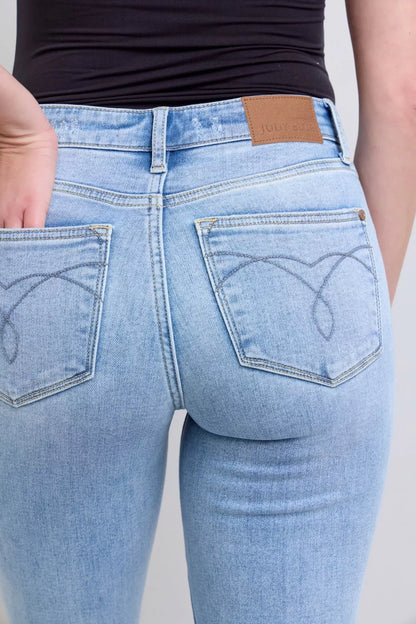 Close-up of Misha Thermal Bootcut Jeans showing back pockets.