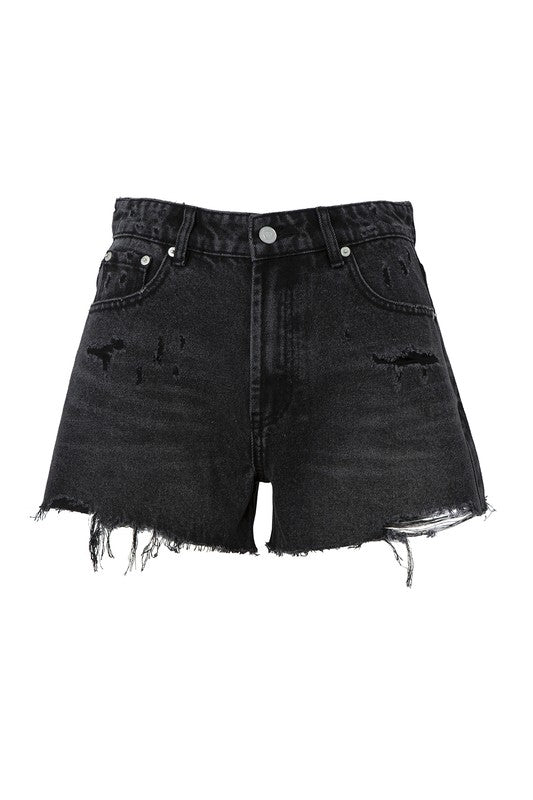 Balba Black Distressed Denim Shorts