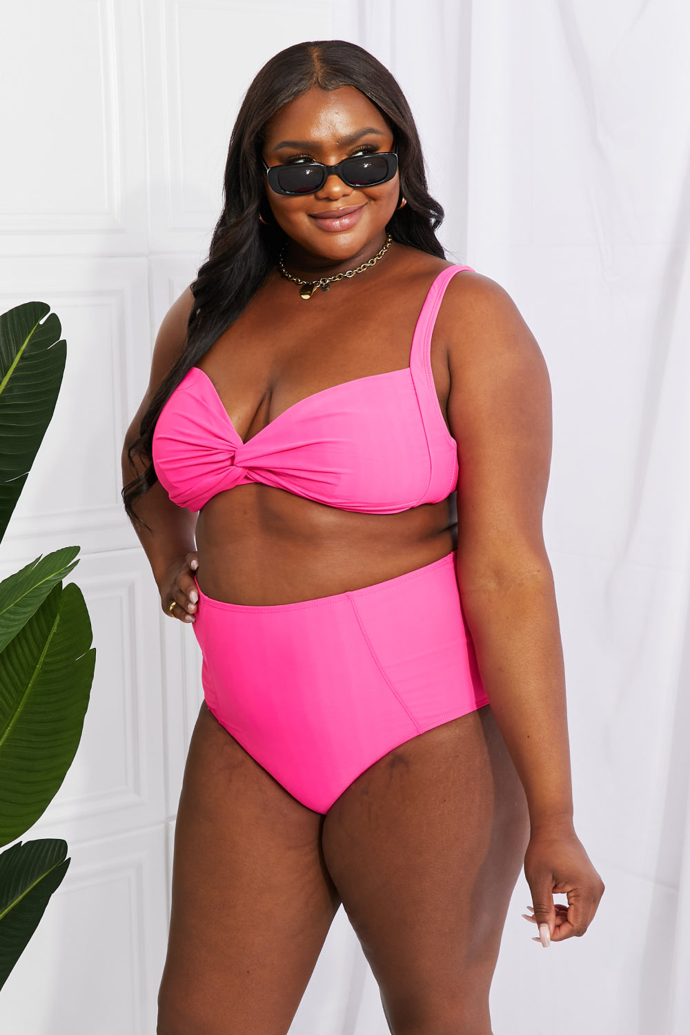 Finley Take A Dip Twist High-Rise Bikini in Hot Pink By Marina West Swim