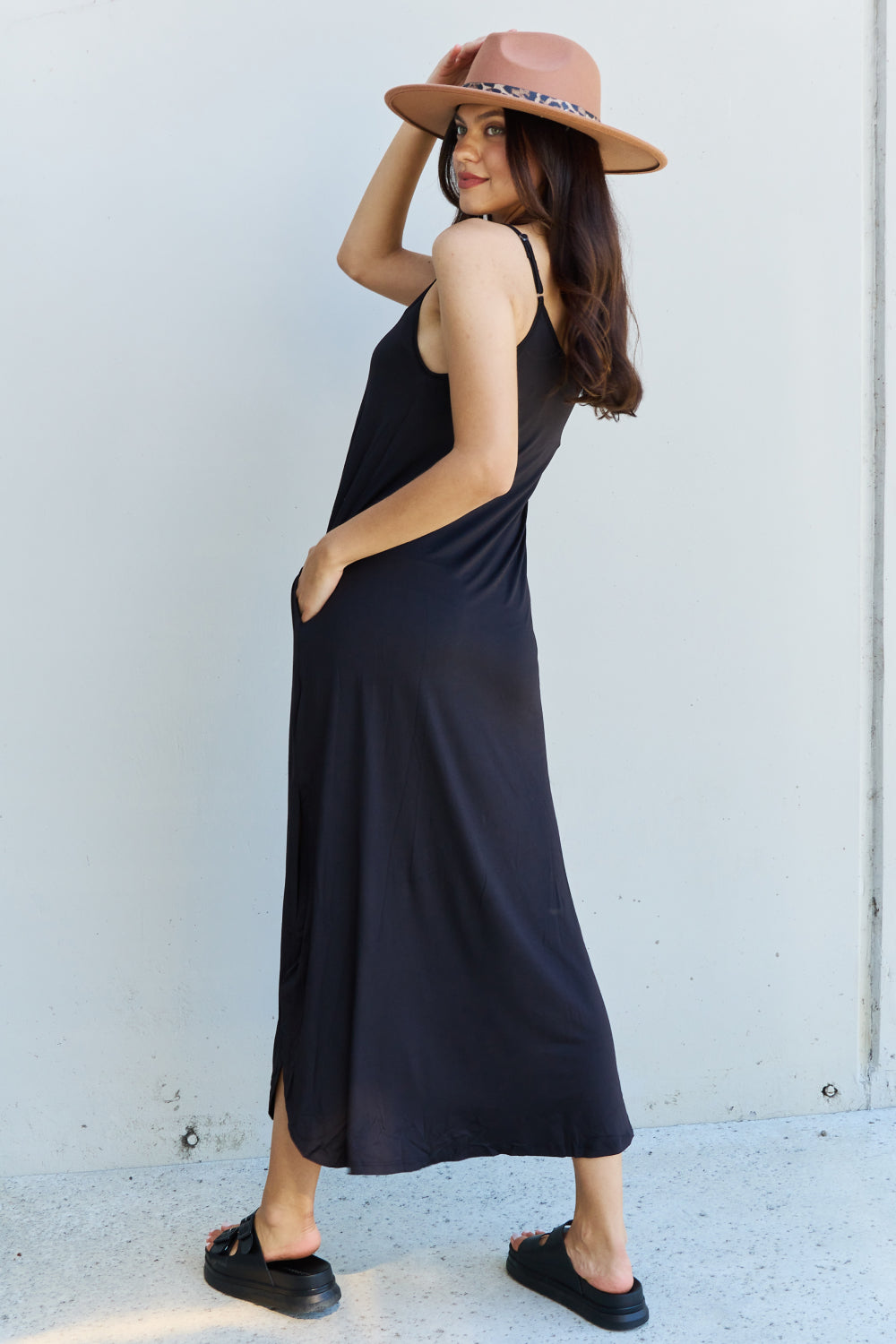 Ginny Cami Side Slit Maxi Dress in Black