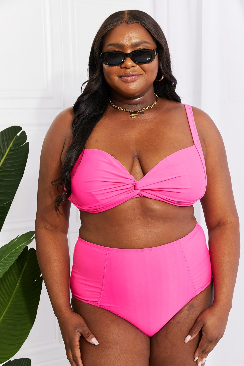 Finley Take A Dip Twist High-Rise Bikini in Hot Pink By Marina West Swim