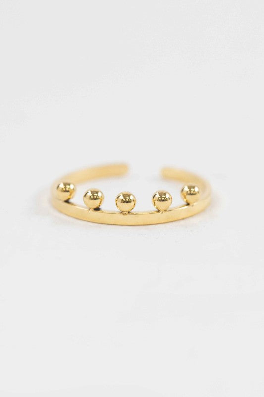 Bump Adjustable Ring gold with five ball charms front view