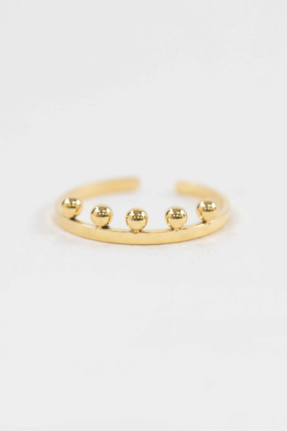 Bump Adjustable Ring gold with five ball charms front view