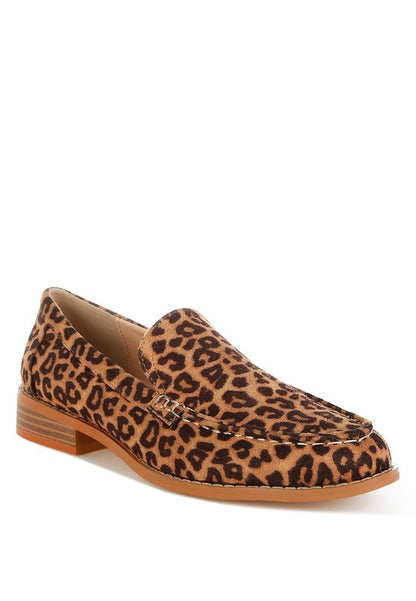 Cacani Leopard Print Heeled Loafers for women with low block heel and soft cushion insole.