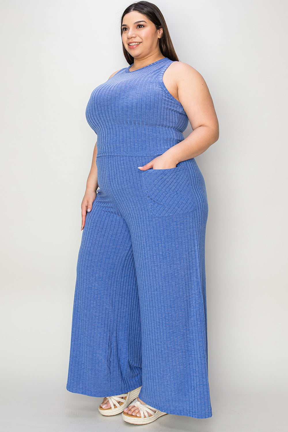 Noel Full Size Ribbed Tank and Wide Leg Pants Set