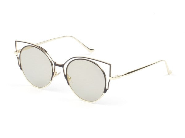 Pippy Mirrored Round Cat Eye Fashion Sunglasses