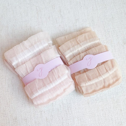 Folded Tulle Lace Cascade Socks in pink and beige, showing soft lace trim.