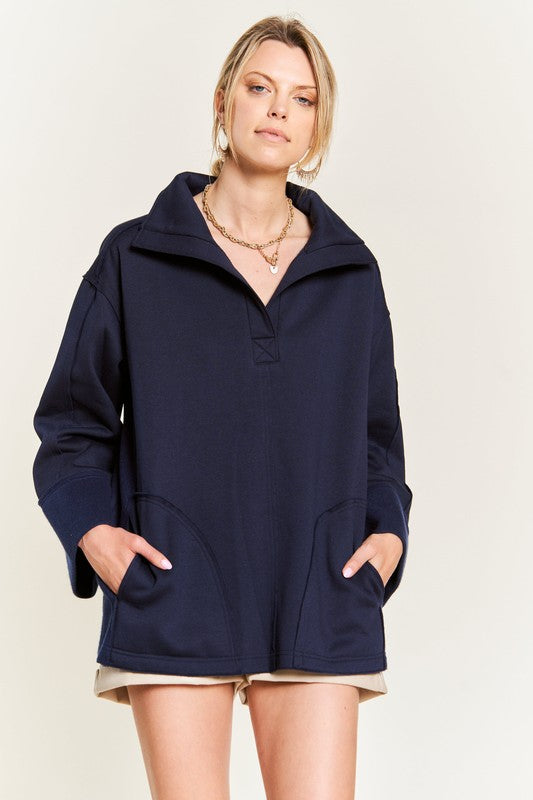 Aylani Plus Size High Collar Knit Top oversized brushed knit front