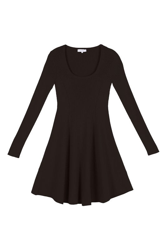 Sigourney Knitted Fit and Flare Dress – Cozy Mini with Square Neck