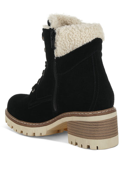 Inside back angle of Black Madoka Chunky Ankle Boots highlighting zipper closure and block heel.