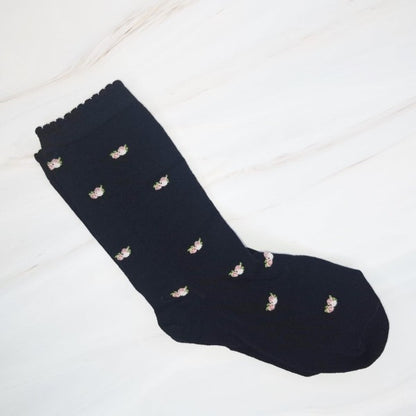 Single black Vintage Floral Sock with delicate floral motif and breathable knit.