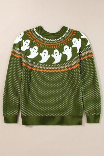 Flat lay front of Kaylee Ghost Sweater with ghost design.