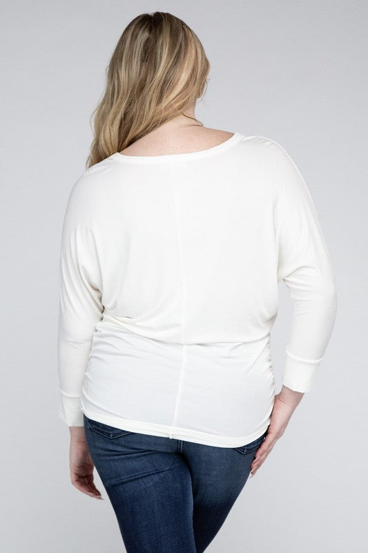 Hannah Curvy Plus Luxe Rayon Boat Neck 3/4 Sleeve Top