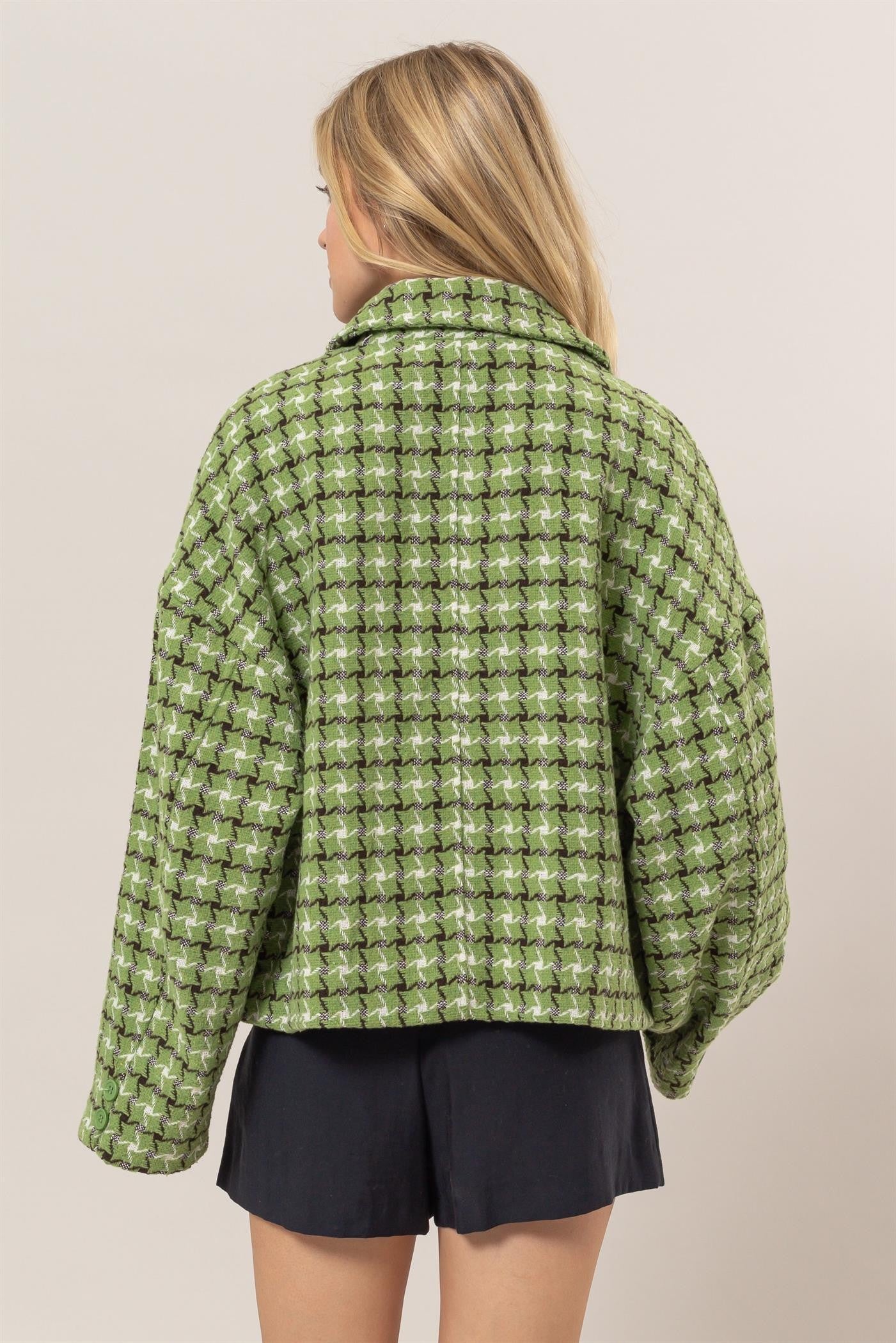 Imani Tweed Plaid Button Up Collared Neck Jacket