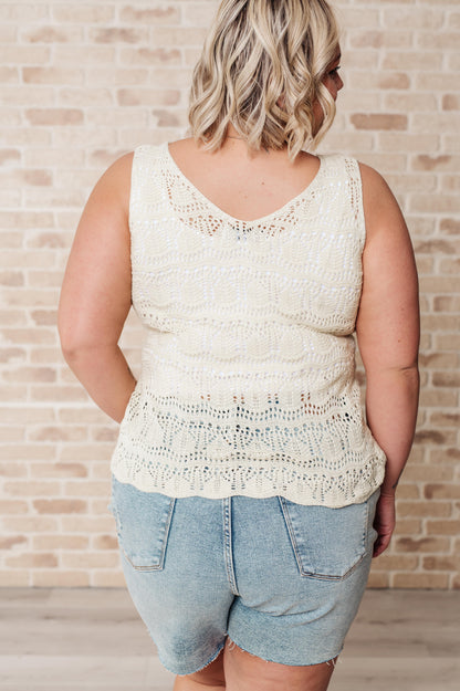 Ada Open Knit Tank - Cream, V-Neck, Boho Layering Top
