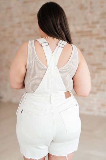 Anna High Waist Cutoff Shortalls – Judy Blue, Adjustable Straps, Raw Hem