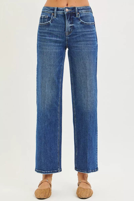 Front view of Arlo High Rise Ankle Straight Jeans showing tummy control waistband.