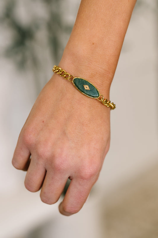 Bangle in Jade Bracelet featuring inlaid African jade and 18K gold plating.