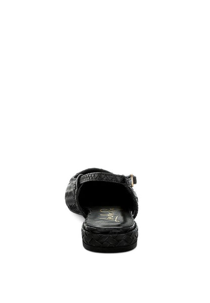 Back shot of black slingback sandals styled for casual summer fashion