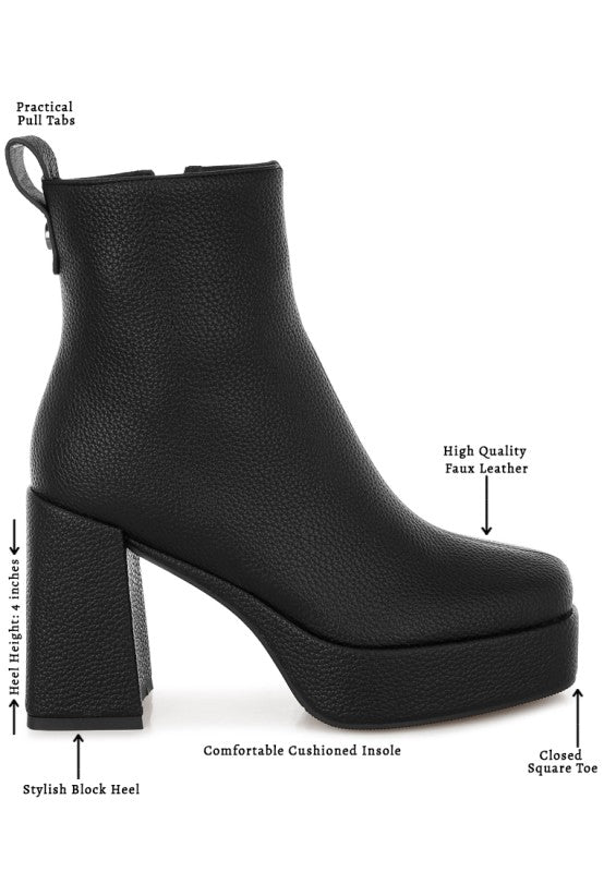 Diagram side angle of red Poulin Chelsea Boots showing details of heel, material and faux leather.