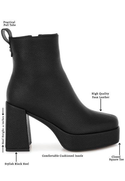 Diagram side angle of red Poulin Chelsea Boots showing details of heel, material and faux leather.