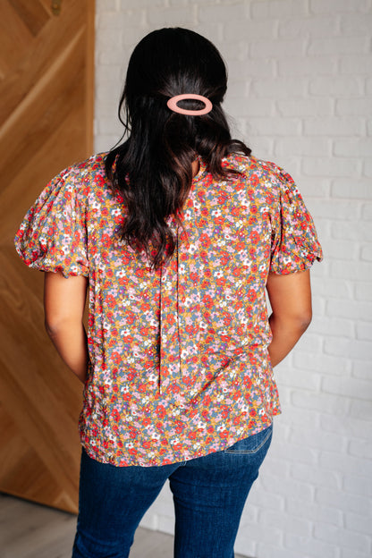 Leigh Floral Boho Blouse - Mock Neck, Balloon Sleeves