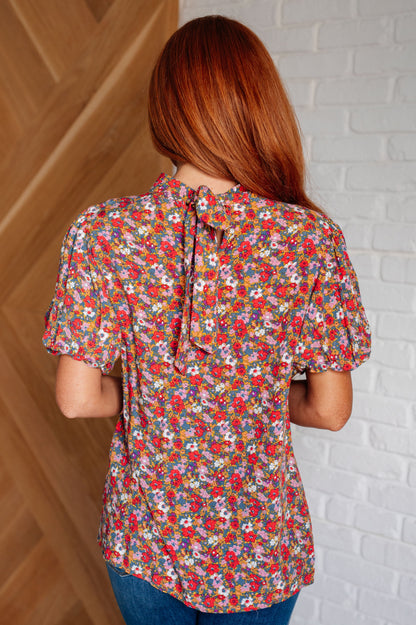 Leigh Floral Boho Blouse - Mock Neck, Balloon Sleeves