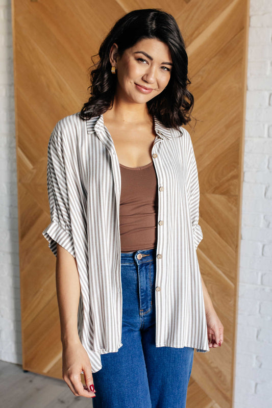 Prue Boxy Striped Button Up in Mocha