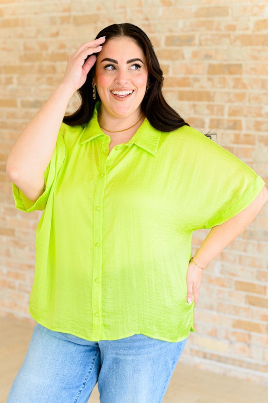 Plus size Bree citrus button down blouse – vibrant woven top with collared neckline.