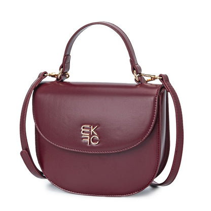 Burgundy Heloise Crossbody in smooth vegan leather with gold hardware and magnetic closure.