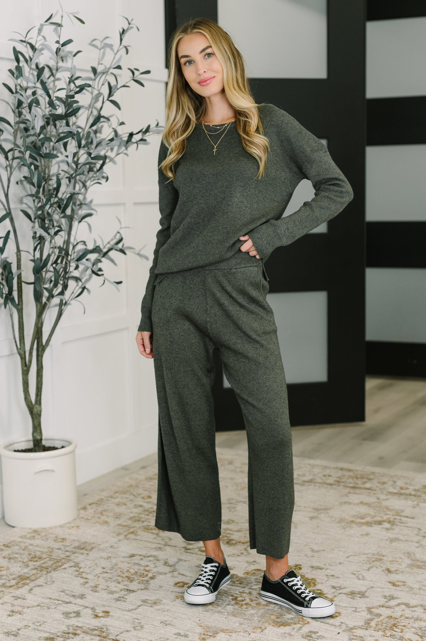 Clove Culottes in Moss – Wide Leg, Pockets, Stretch Ribbed Knit