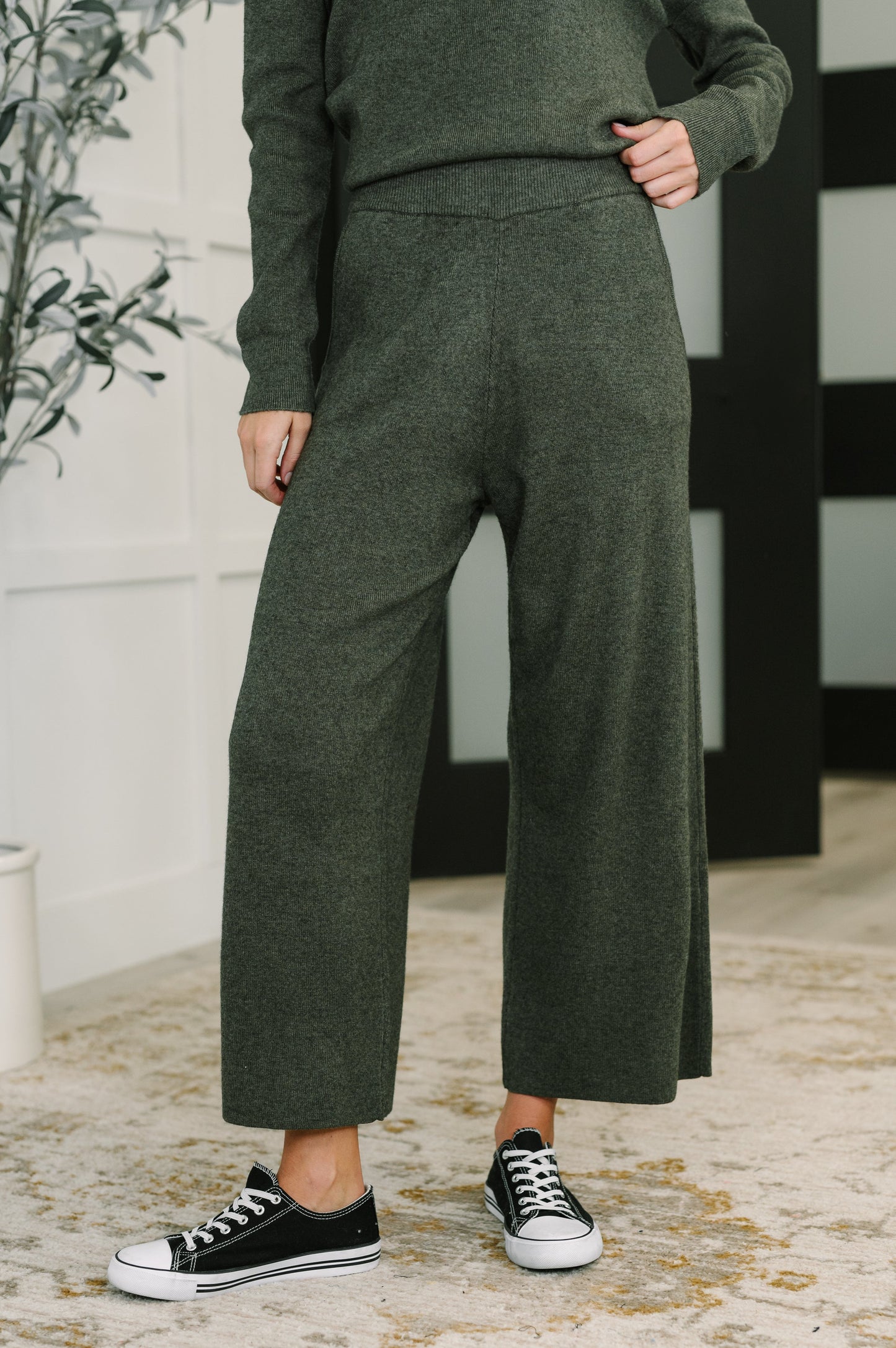 Clove Culottes in Moss – Wide Leg, Pockets, Stretch Ribbed Knit