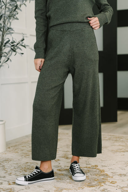 Clove Culottes in Moss – Wide Leg, Pockets, Stretch Ribbed Knit