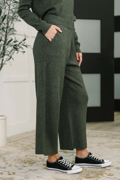 Clove Culottes in Moss – Wide Leg, Pockets, Stretch Ribbed Knit