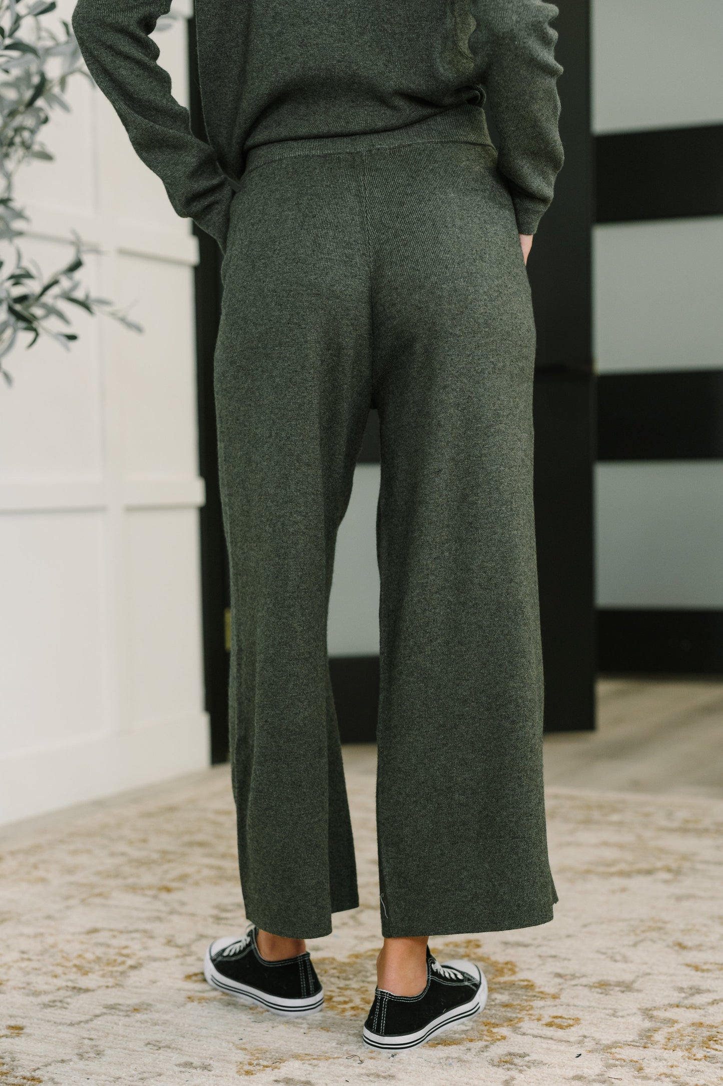 Clove Culottes in Moss – Wide Leg, Pockets, Stretch Ribbed Knit
