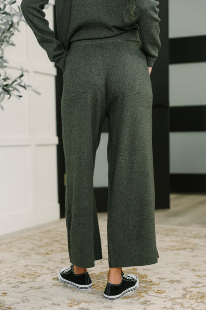 Clove Culottes in Moss – Wide Leg, Pockets, Stretch Ribbed Knit