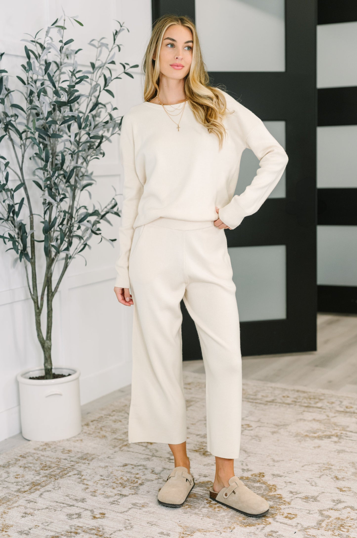 Clove Culottes in Oat – Ribbed Knit, Wide Leg, Pockets