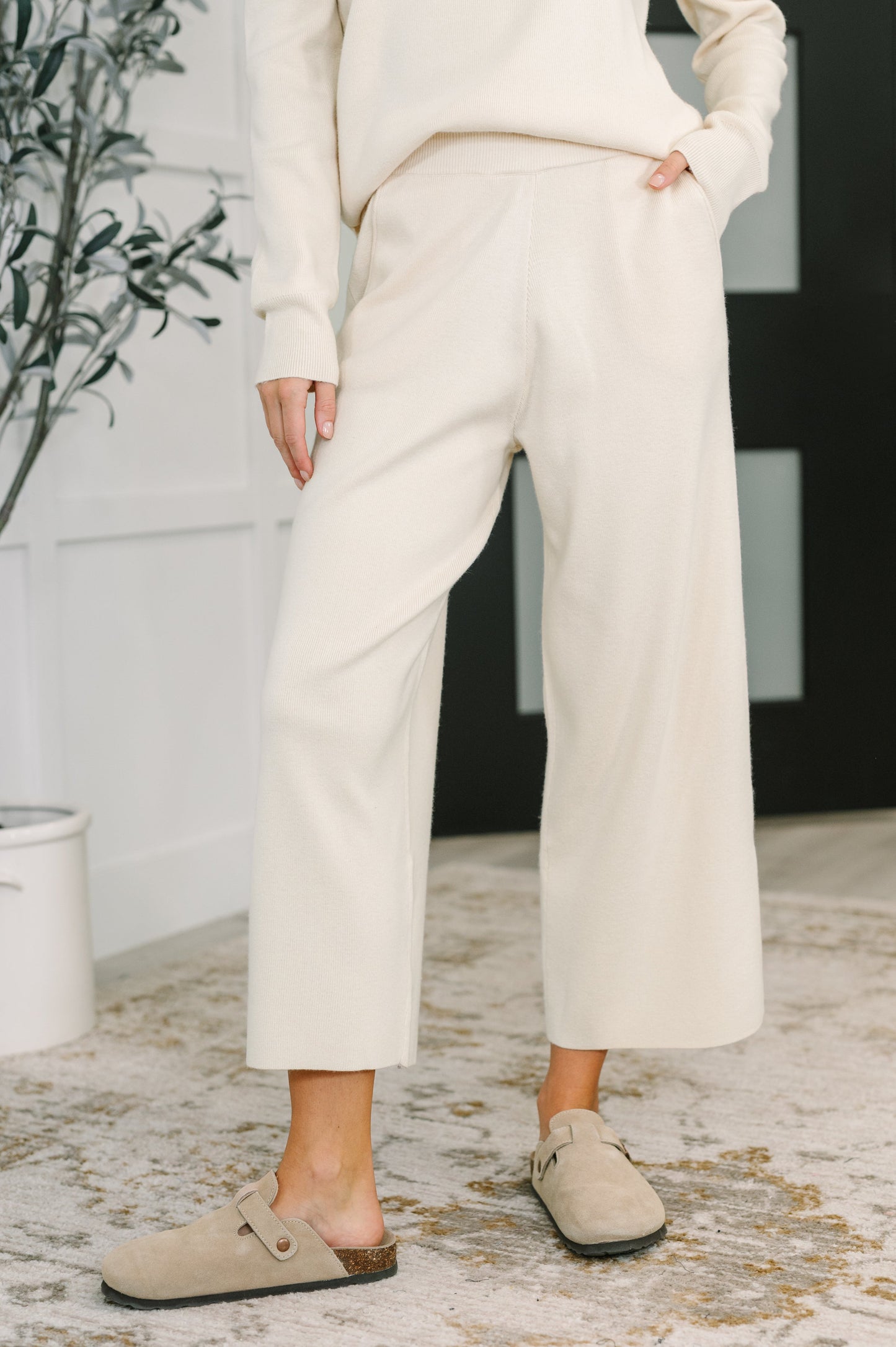 Clove Culottes in Oat – Ribbed Knit, Wide Leg, Pockets