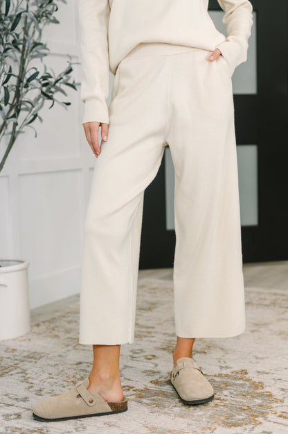 Clove Culottes in Oat – Ribbed Knit, Wide Leg, Pockets