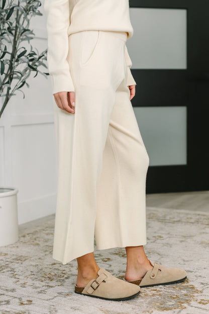 Clove Culottes in Oat – Ribbed Knit, Wide Leg, Pockets
