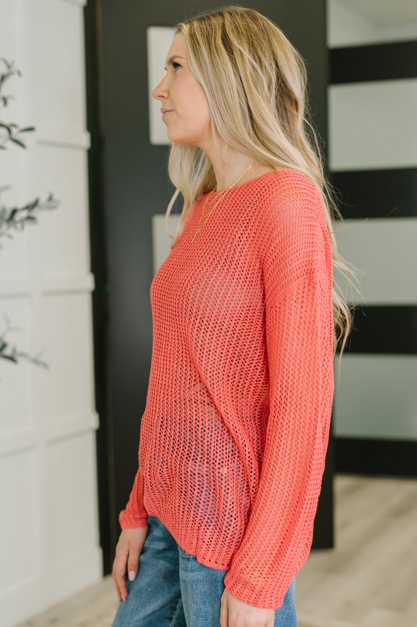 Side view of Chaya Loose Knit Sweater showing relaxed fit and drop shoulder